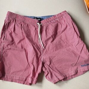 Barbour Red Seersucker Swim Trunks